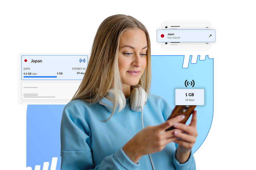 Traveler using mobile data with Mojo eSIM
